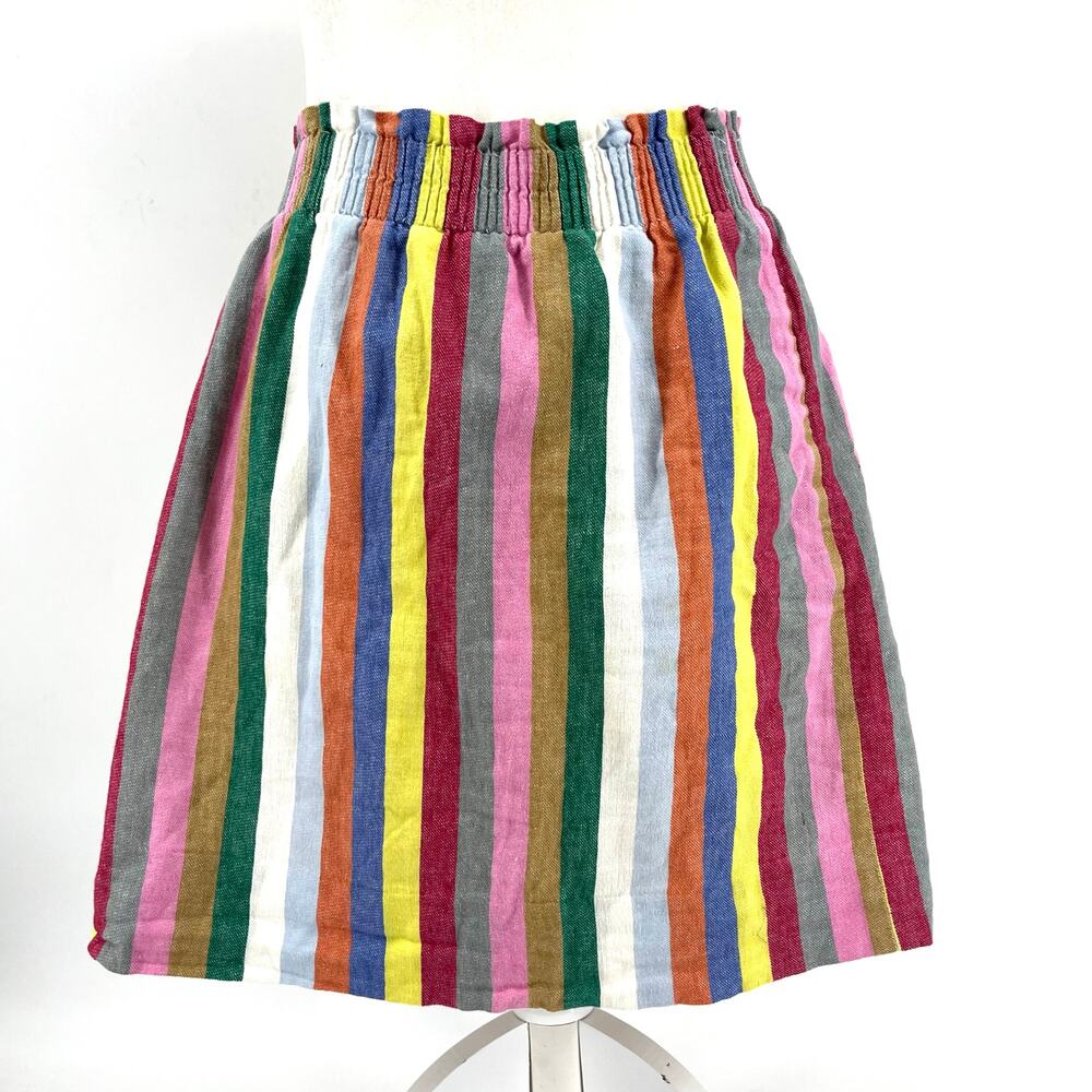 J. Crew Linen‎ Candy Stripe A-Line Skirt – Short, Lined, Elastic Waist, Size 10